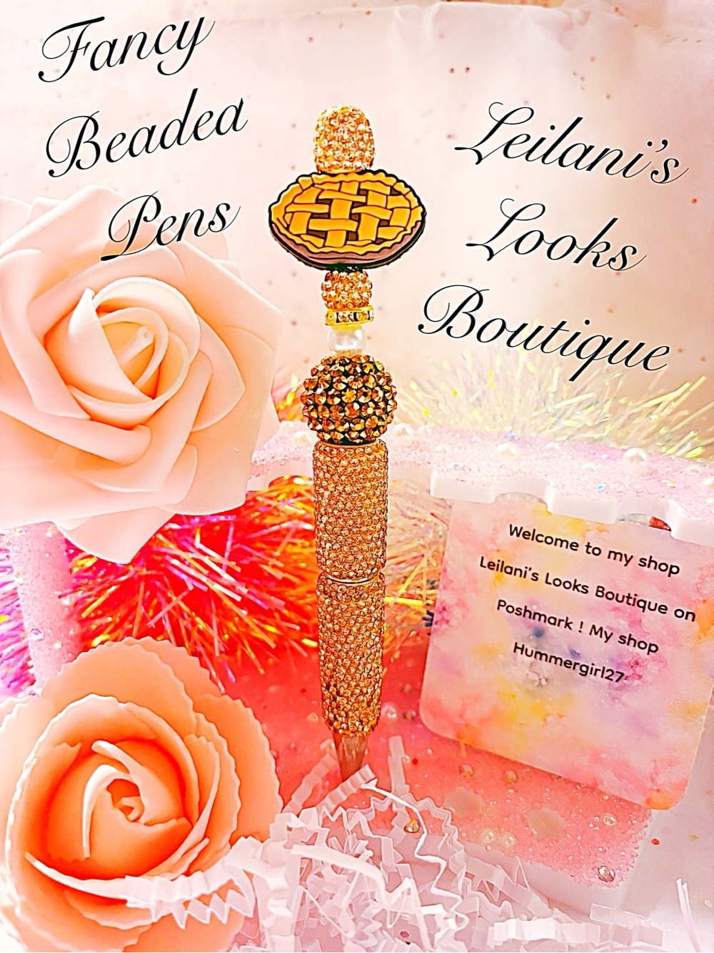 Fancy beaded pen/gifts/gold beads/pumpkin pie/thanksgiving time